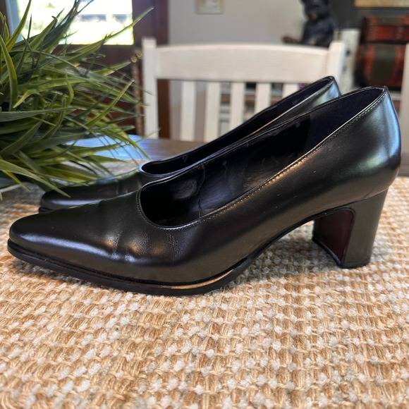 Enzo Angiolini Black Leather Pumps Heels Size 6.5M Pointed Toe Office Career - Picture 4 of 13